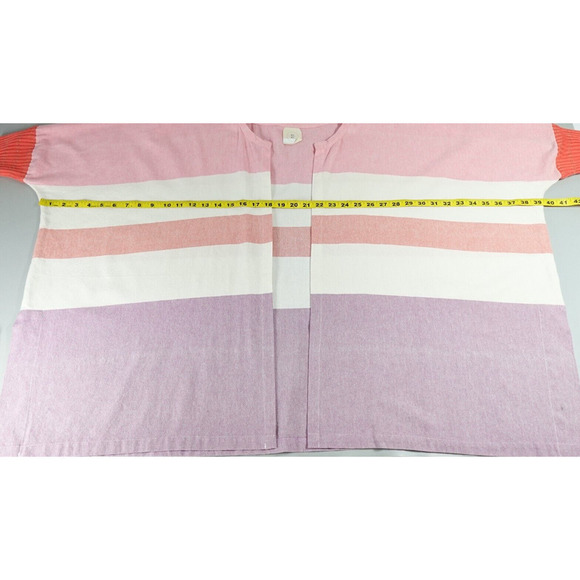 Women Open Front Cardigan Topper OS Pink Striped Oversized Resort Vacation - Picture 12 of 16